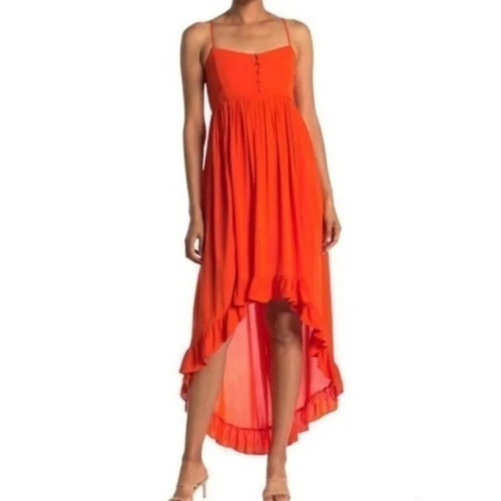 BB Dakota Steve Madden Clementine Orange Ruffle High-Low Sleeveless Dress Size L